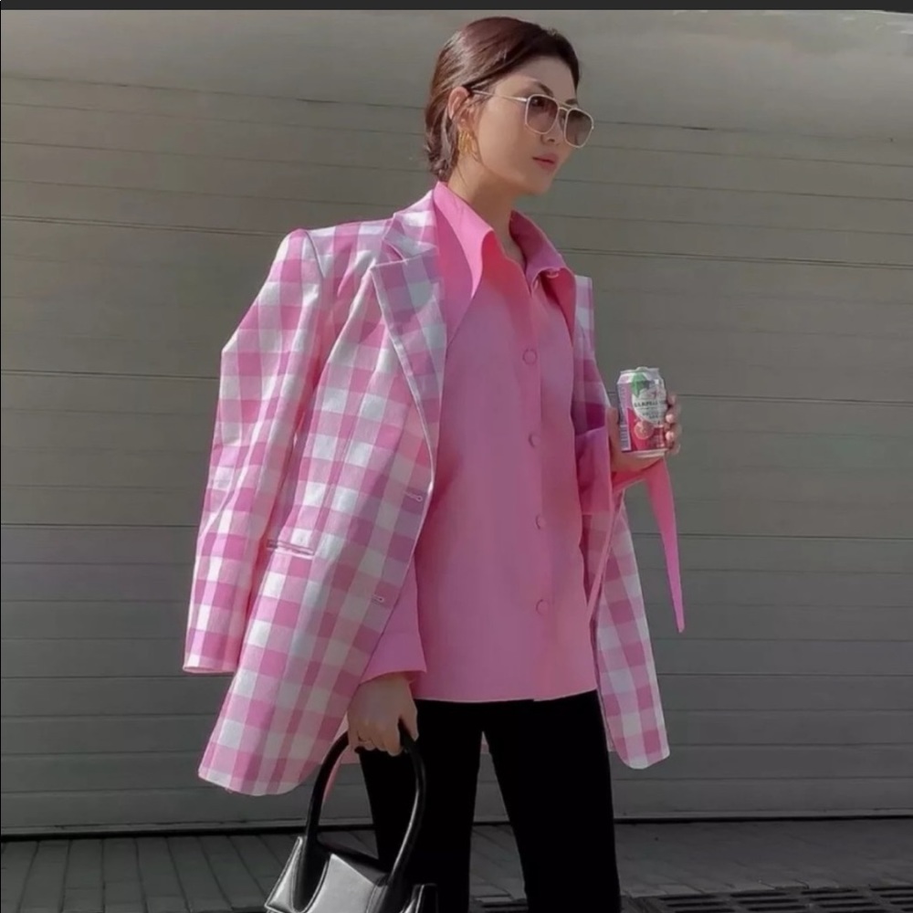 ZARA pink gingham check blazer